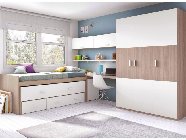 Chambre enfant mixte composition L014 avec lit gigogne - GLICERIO