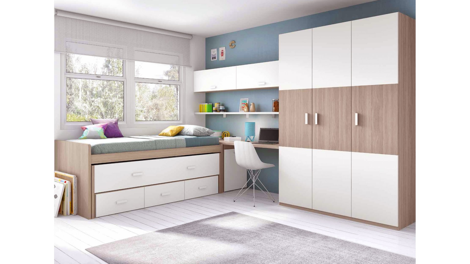 Chambre enfant mixte composition L014 avec lit gigogne - GLICERIO