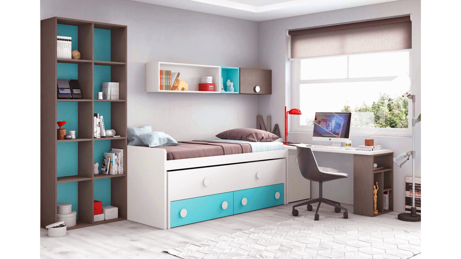 Chambre complète enfant avec lit & bibliothèque GLICERIO