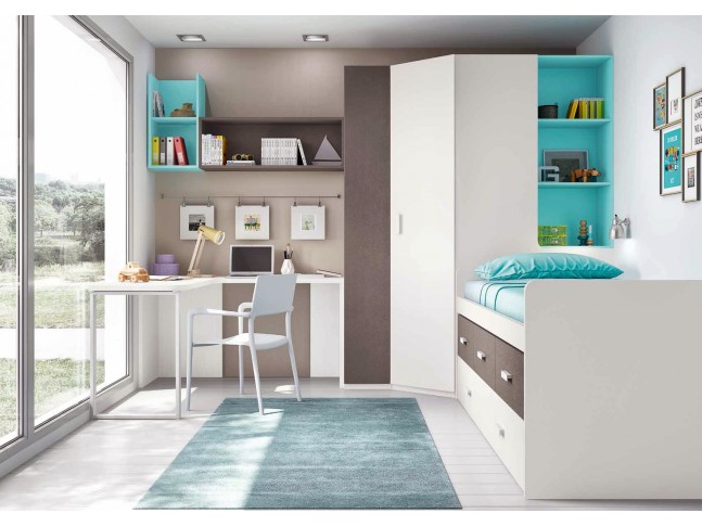 Chambre enfant garcon composition L017 avec lit gigogne - GLICERIO