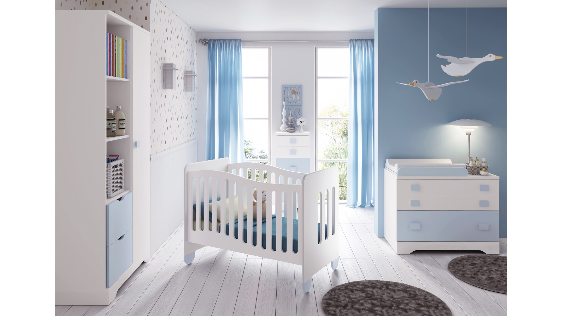 Chambre bébé garçon complète Gioco blanc et bleu - GLICERIO - SO NUIT