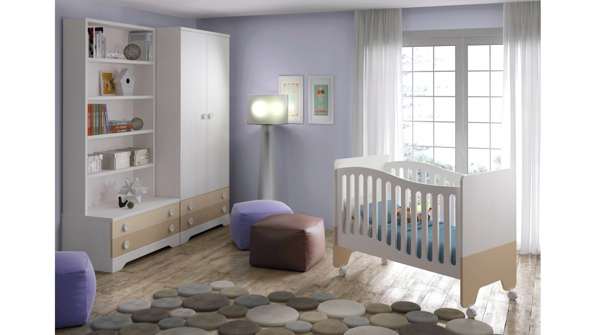 Chambre bébé design Bicouleur lit et armoires - GLICERIO