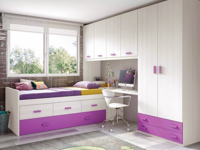 Chambre de  fille ado composition L019 avec lit gigogne - GLICERIO
