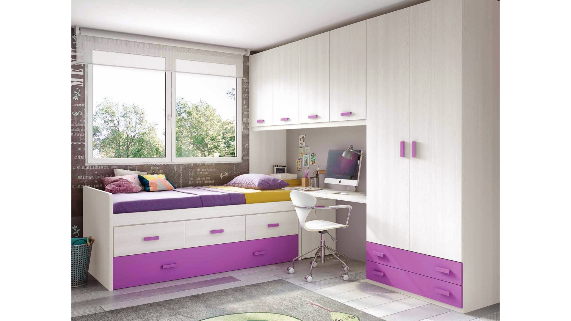 Chambre de  fille ado composition L019 avec lit gigogne - GLICERIO