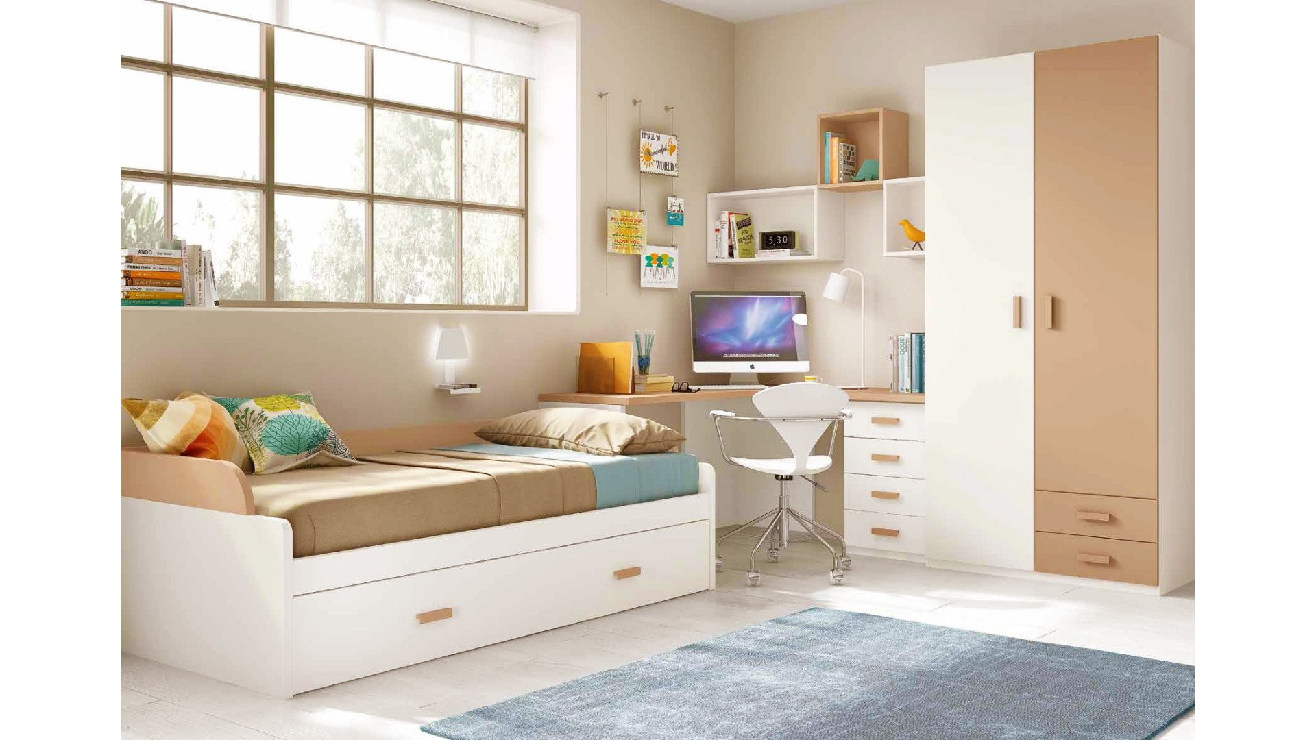 Chambre pour enfant composition L103 avec lit gigogne - GLICERIO