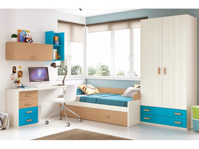 Chambre enfant garcon composition L105 avec lit gigogne - GLICERIO