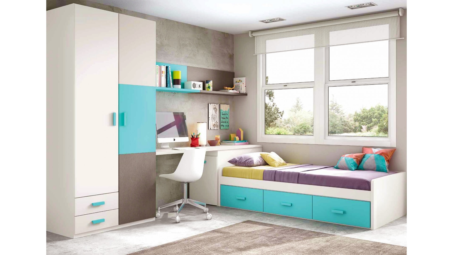 Chambre enfant garcon composition L108 avec lit 3 coffres - GLICERIO