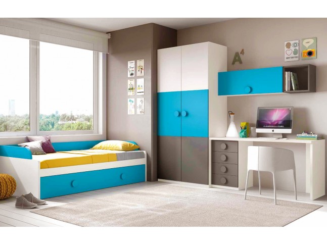 Chambre ado garçon composition L109 avec lit gigogne - GLICERIO