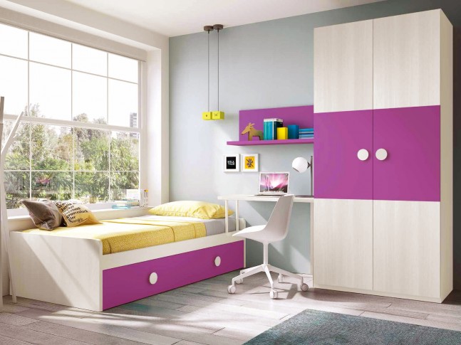 Chambre complète fille composition L111 avec lit gigogne - GLICERIO