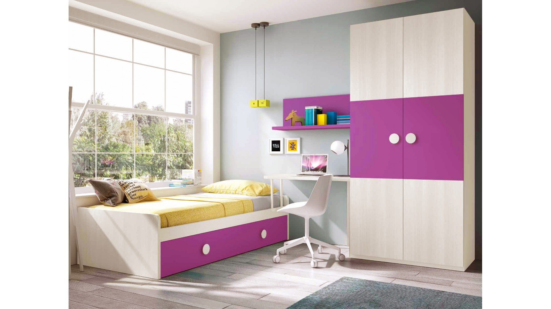 Chambre complète fille composition L111 avec lit gigogne - GLICERIO