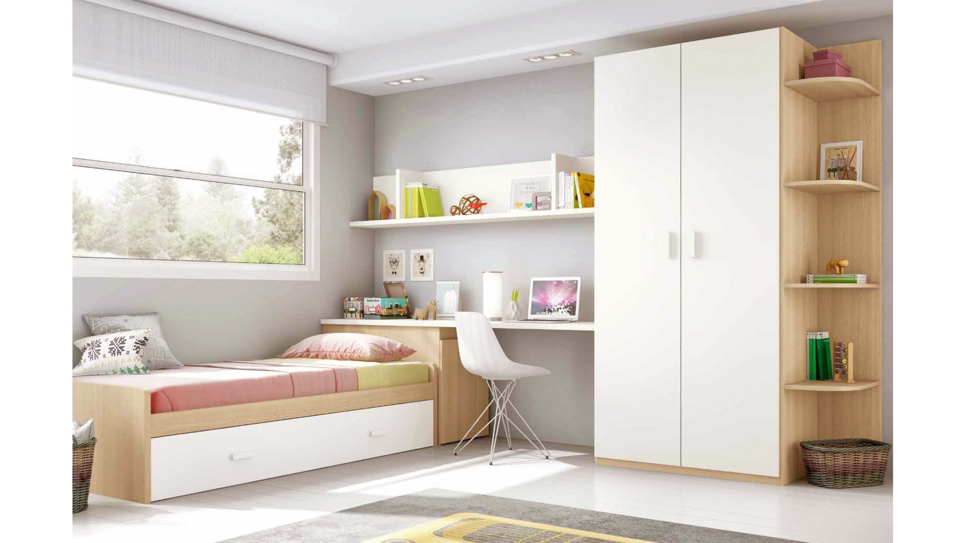 Chambre moderne ado composition L113 avec lit gigogne - GLICERIO