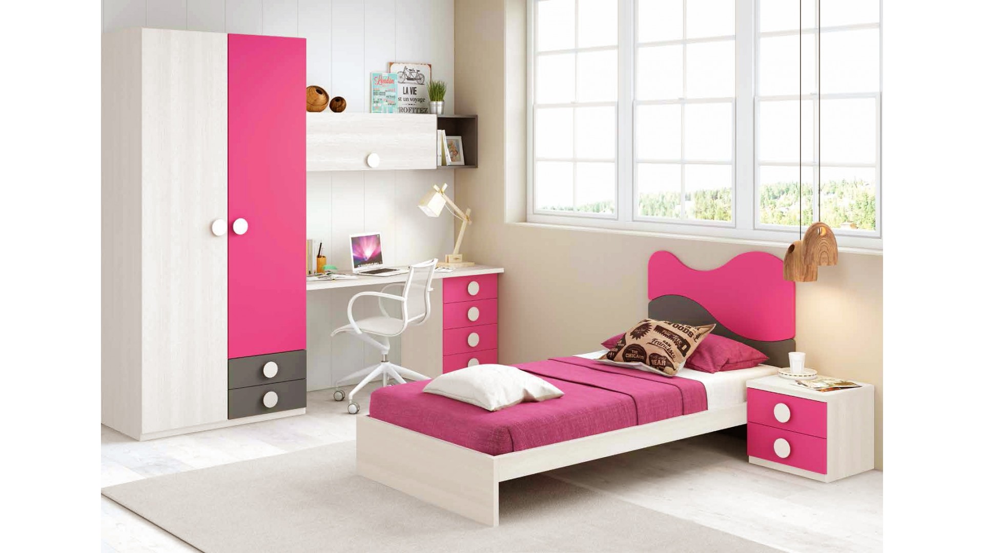 Chambre fille composition L303 avec lit 1 personne - GLICERIO