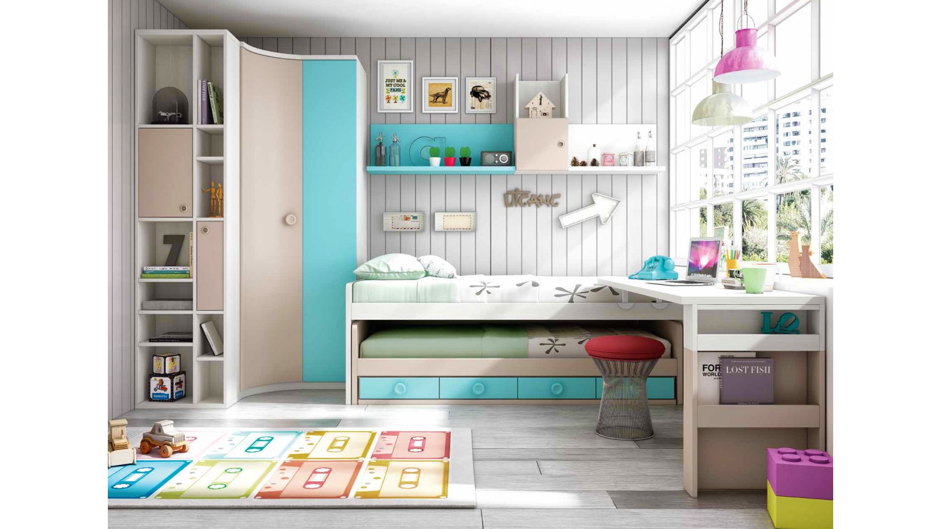 Chambre enfant garçon PERSONNALISABLE avec lit gigogne F059 - GLICERIO