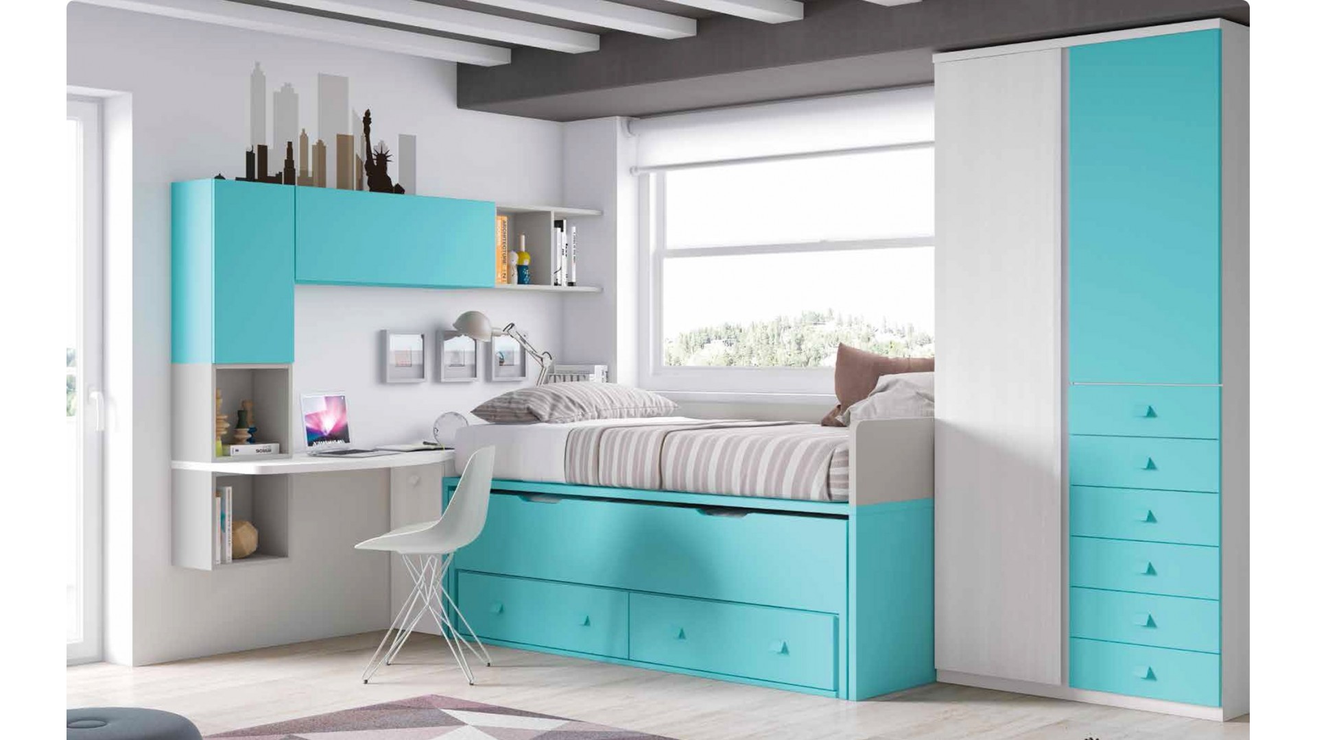 Chambre enfant originale et PERSONNALISABLE avec lit gigogne F053 - GLICERIO