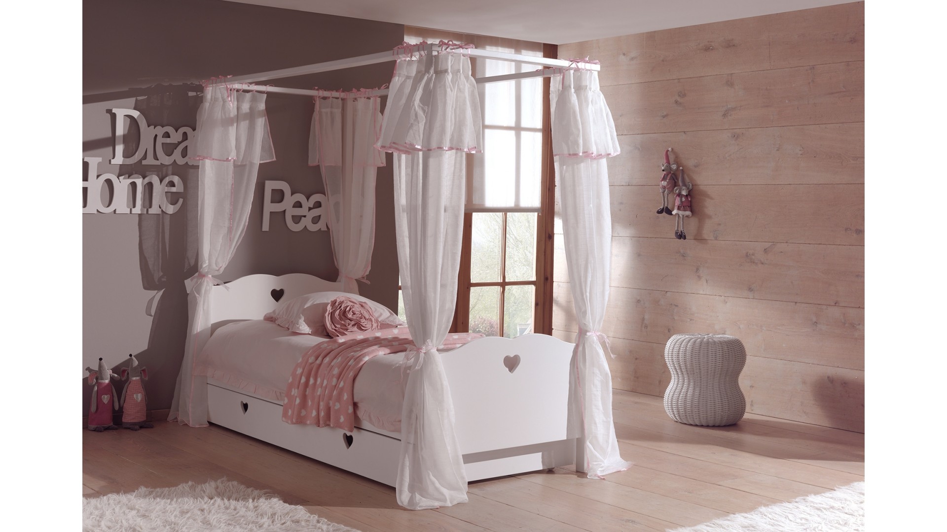 Lit baldaquin enfant chambre EMILIE avec couchage 90x200 cm - SONUIT