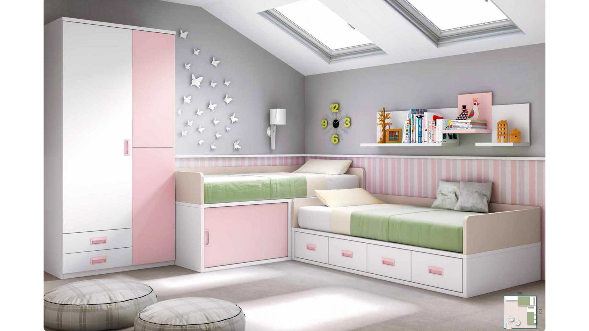 Chambre fillette à personnaliser pour 2 fille GLICERIO