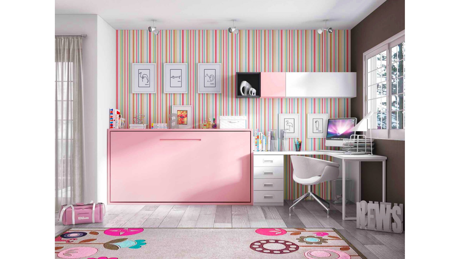 Lit escamotable mural avec bureau PERSONNALISABLE F354 - GLICERIO