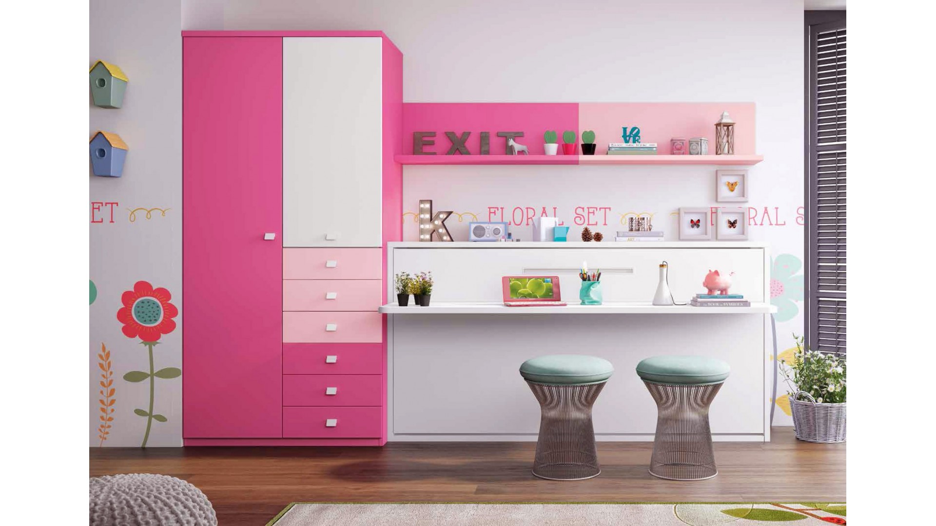 Lit escamotable enfant avec bureau PERSONNALISABLE F357 - GLICERIO