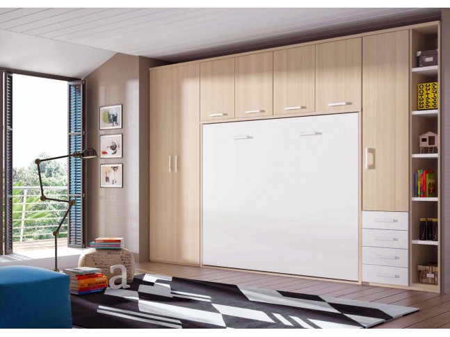 Chambre avec lit armoire escamotable avec couchage 160 x 200 PERSONNALISABLE F365 - GLICERIO