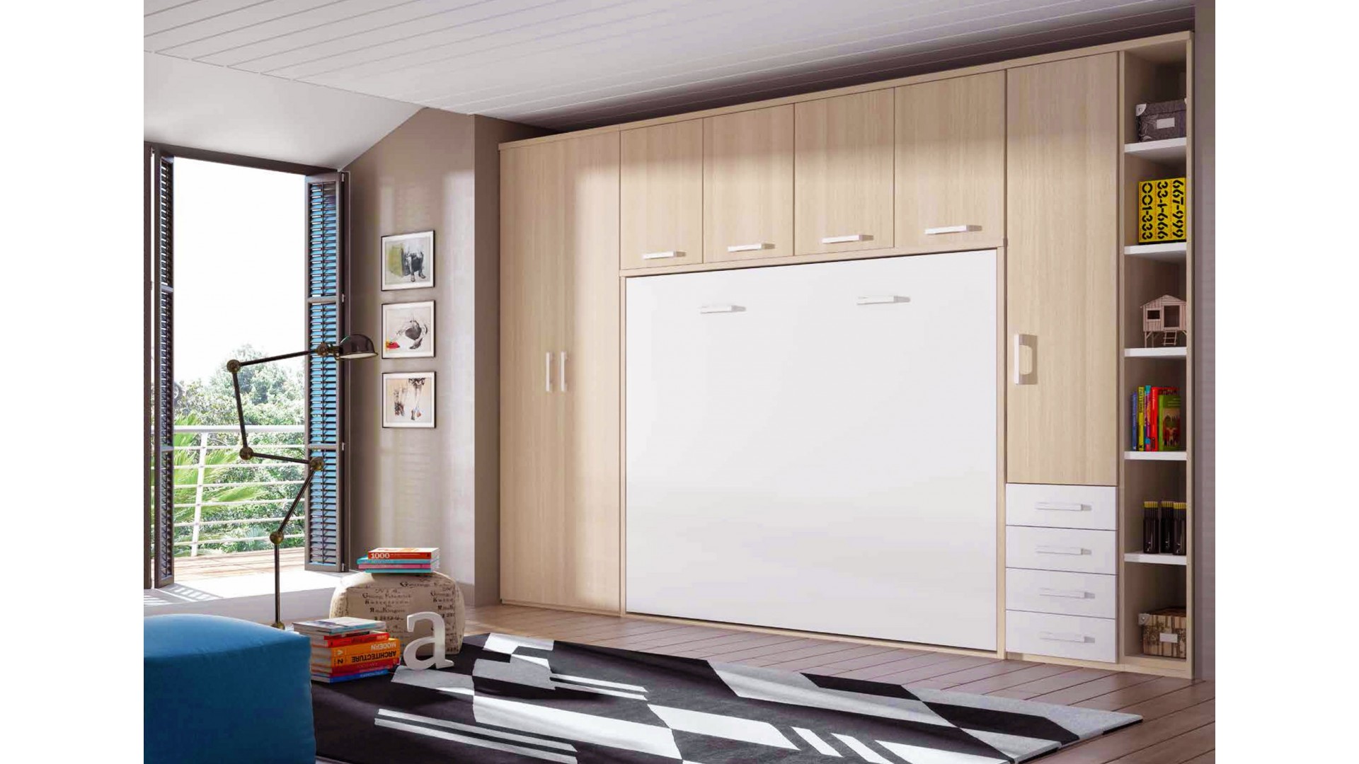 Parcourez le grand choix de lits deux places disponible chez home24 et trouvez le lit deux personnes qui vous convient. Lit Placard 2 Places : Chambre Avec Lit Armoire Escamotable Horizontal Glicerio So Nuit