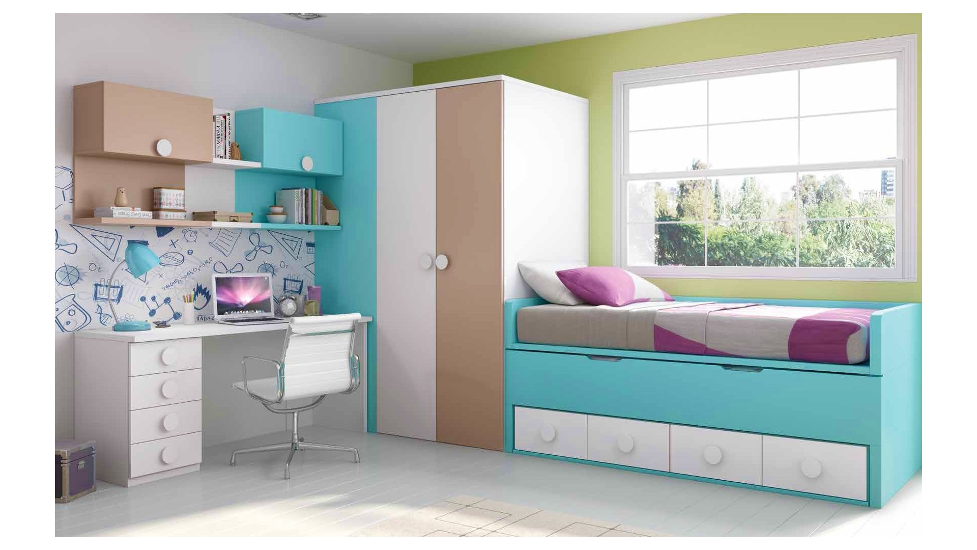 Chambre ado garçon avec lit gigogne PERSONNALISABLE F068 - GLICERIO