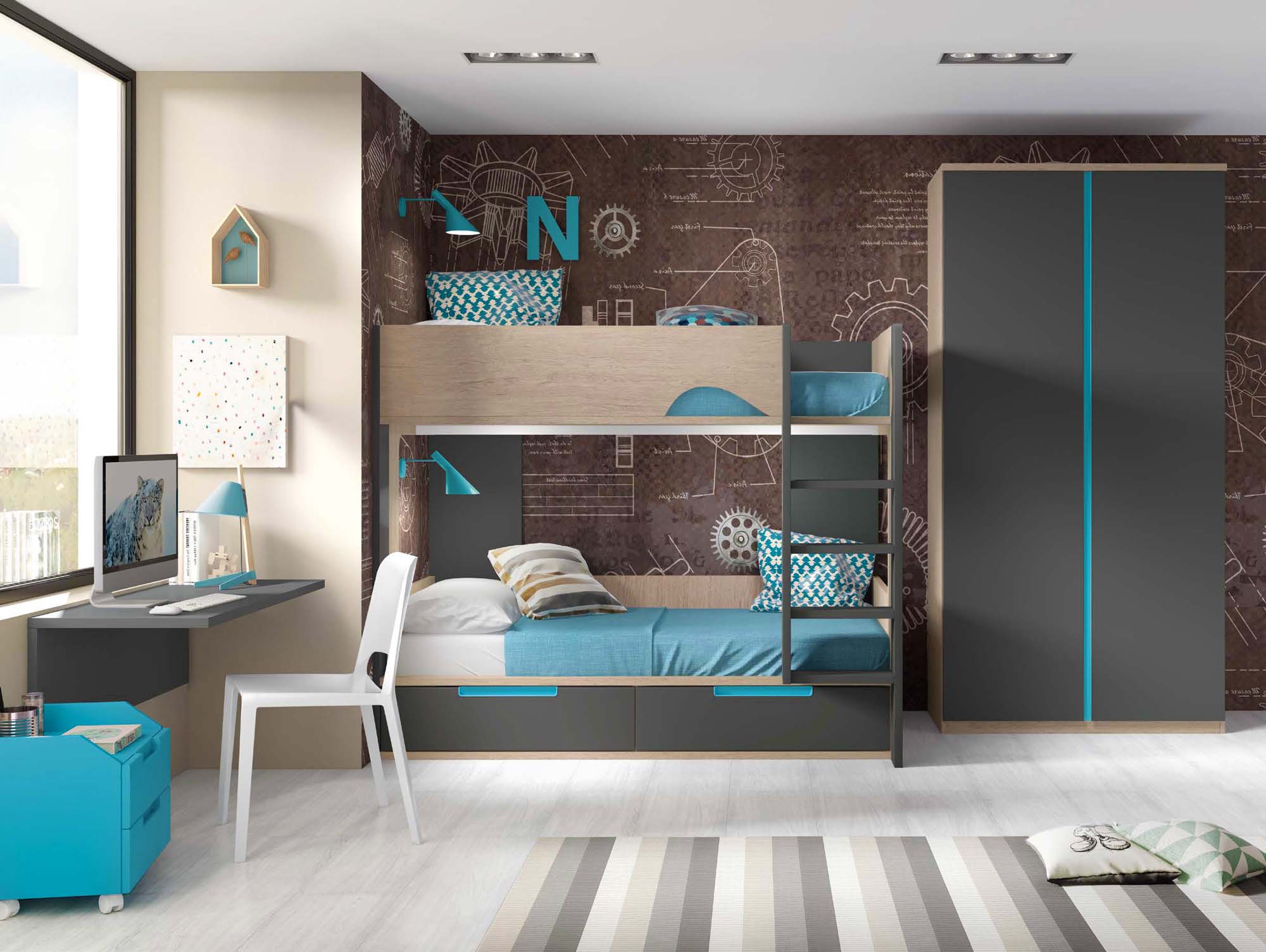 Lit superposé avec bureau pour 2 enfants - GLICERIO - SO NUIT