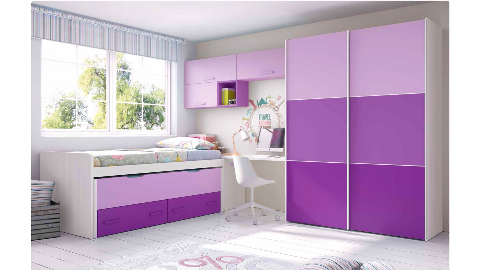 Chambre ado fille avec lit gigogne PERSONNALISABLE F076 - GLICERIO