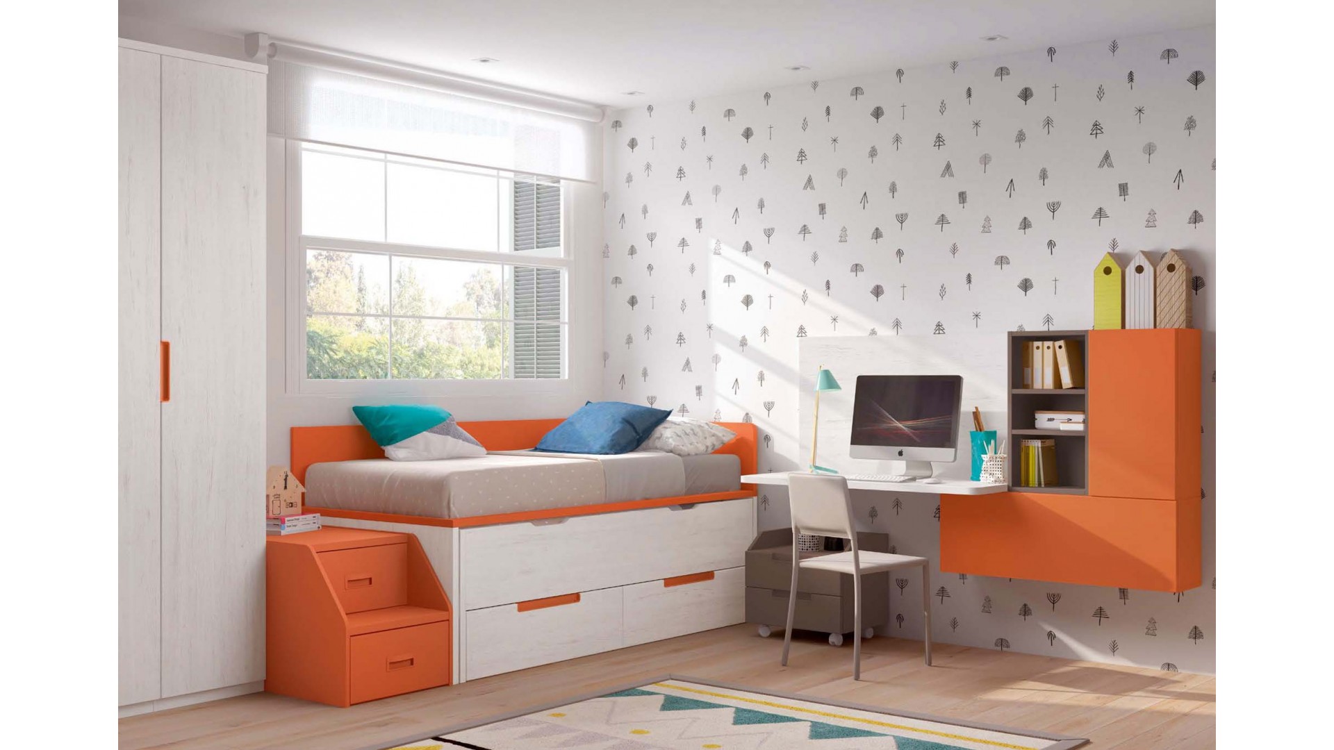 Chambre moderne ado avec lit gigogne PERSONNALISABLE F001 - GLICERIO