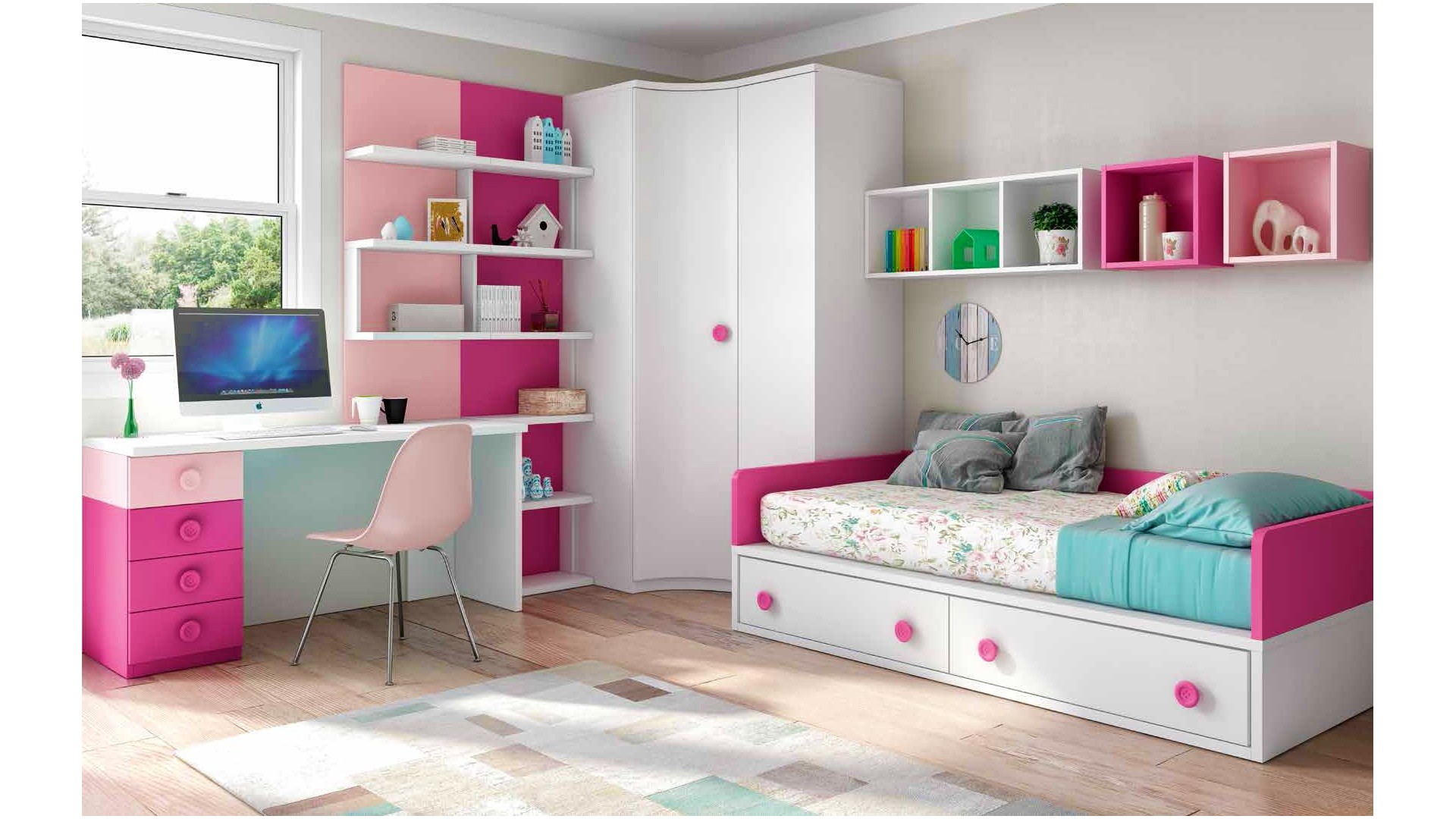 Chambre enfant fille bicolore fun et pratique - GLICERIO - SO NUIT